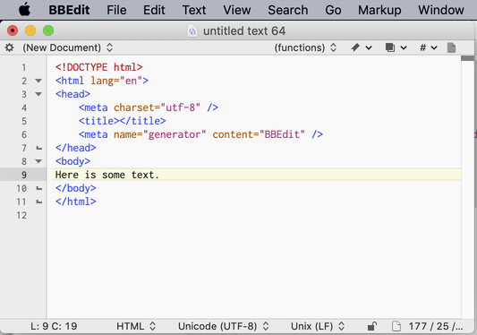 BBEdit screen shot with some simple HTML code