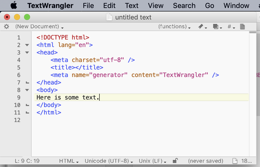 TextWrangler screen shot with some simple HTML code