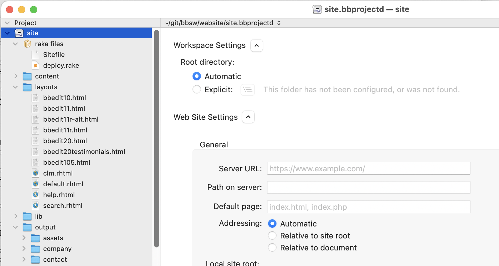 Project settings panel